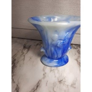 Vintage Blue and White Small Slag Glass Daffodil Vase